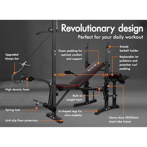 BLACK LORD Weight Bench 14in1 Home Gym Fitness Abdominal Strength Training MutiStation Adjustable Bench Military Press Workouts Equipment Black 360 kg Capacity