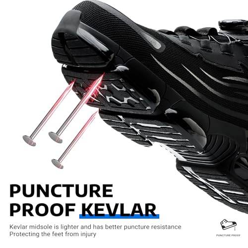 USOR Steel Toe Shoes for Men Women Non Slip Work Shoes Rotating Button Shoelaces Indestructible Steel Toe Sneakers Lightweight Air Cushion Composite Toe Safety Shoes - The Victory Sport Store