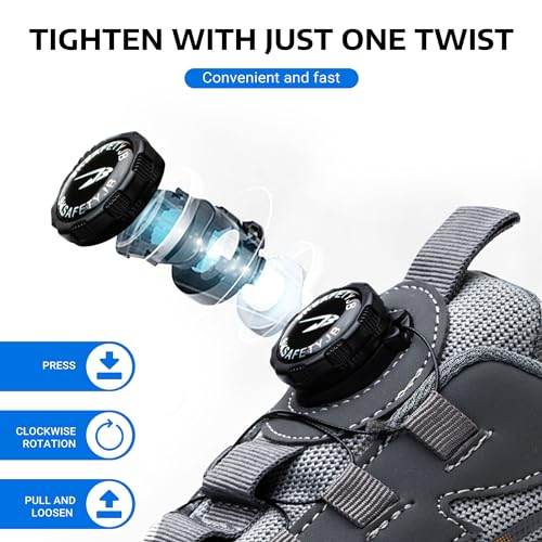 USOR Steel Toe Shoes for Men Women Non Slip Work Shoes Rotating Button Shoelaces Indestructible Steel Toe Sneakers Lightweight Air Cushion Composite Toe Safety Shoes - The Victory Sport Store