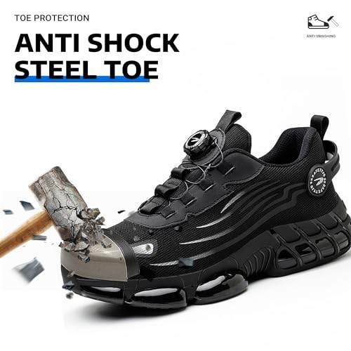 USOR Steel Toe Shoes for Men Women Non Slip Work Shoes Rotating Button Shoelaces Indestructible Steel Toe Sneakers Lightweight Air Cushion Composite Toe Safety Shoes - The Victory Sport Store