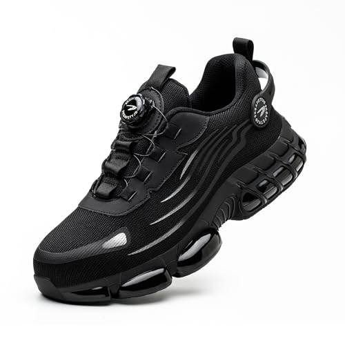 USOR Steel Toe Shoes for Men Women Non Slip Work Shoes Rotating Button Shoelaces Indestructible Steel Toe Sneakers Lightweight Air Cushion Composite Toe Safety Shoes - The Victory Sport Store
