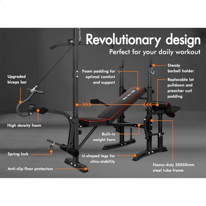 BLACK LORD Weight Bench 14in1 Home Gym Fitness Abdominal Strength Training MutiStation Adjustable Bench Military Press Workouts Equipment Black 360 kg Capacity