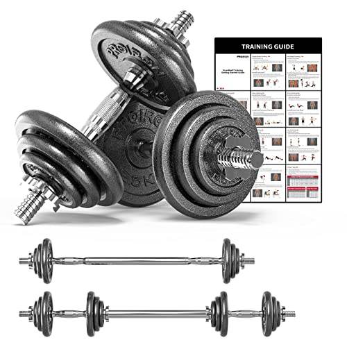 PROIRON 20kg Cast Iron Adjustable Dumbbell Set Hand Weight with Solid Dumbbell Handles Changed into Barbell Handily Perfect for Bodybuilding Fitness Weight Lifting Training Home Gym - The Victory Sport Store